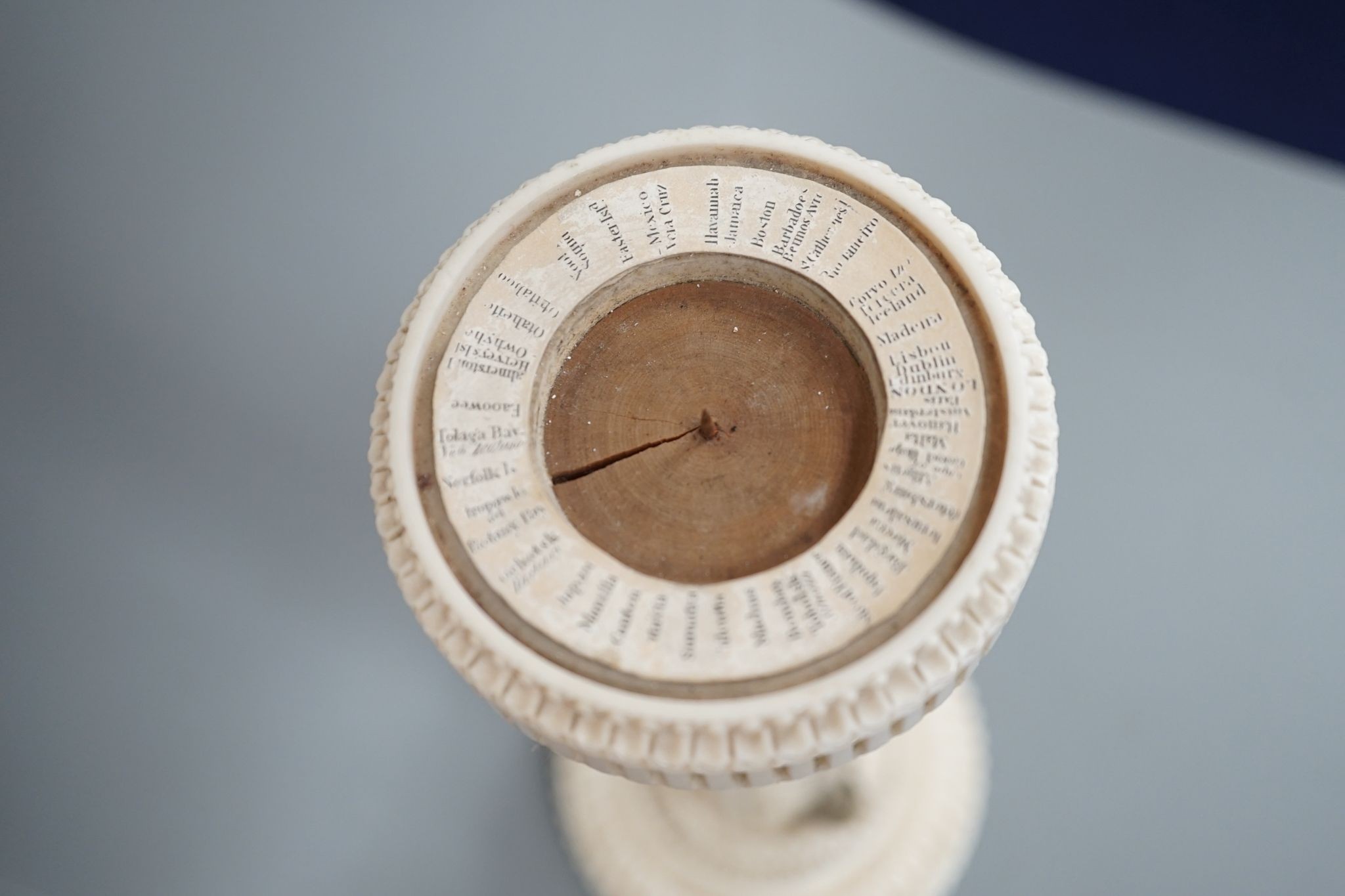 A Victorian ’Brinton Brighton’ engine turned Ivory 'Sundial' and thermometer 21.5cm